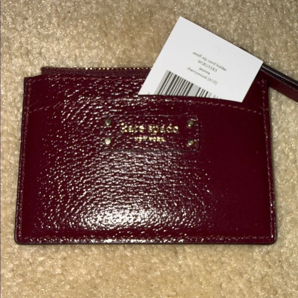 NWT Kate Spade small zip cherrywood Card Holder